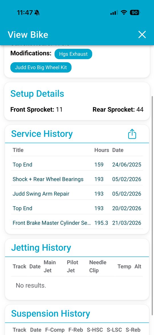 Service history, ready to export as a PDF