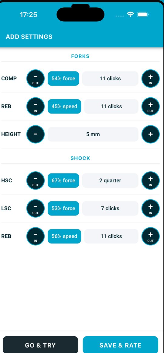 Suspension setup screen